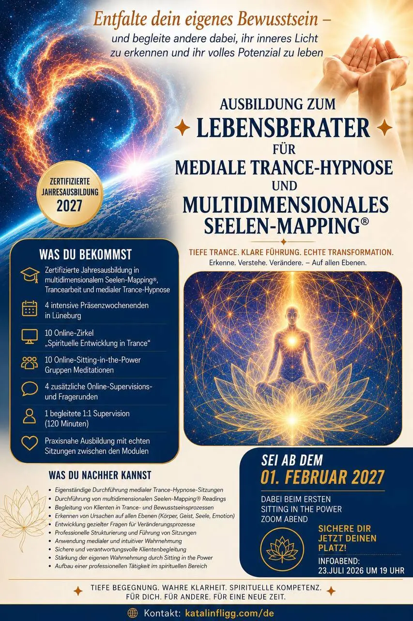 Zertifizierte Jahresausbildung zum Lebensberater für Mediale Trance-Hypnose & Multidimensionales Seelen-Mapping®