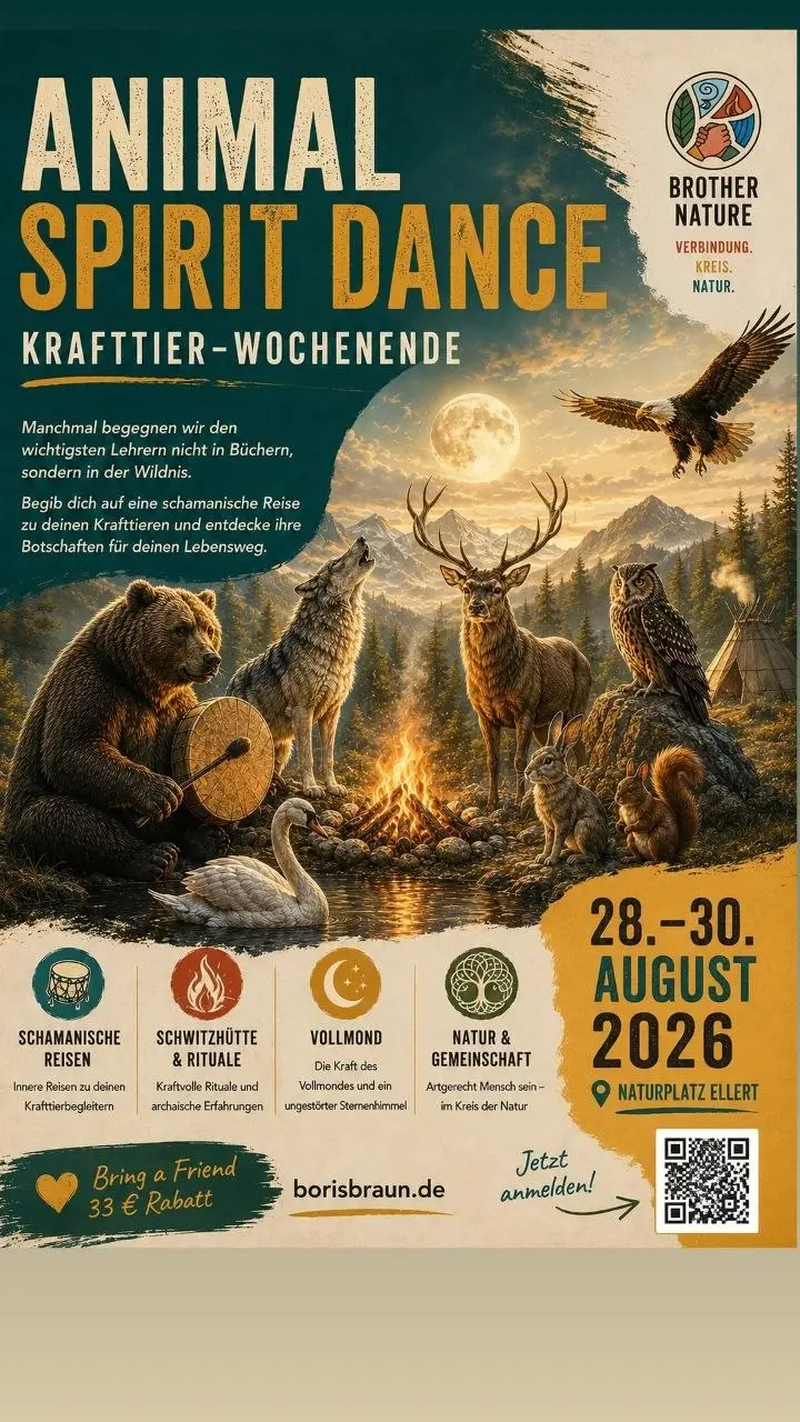 Am Vollmondwochenende im August wollen wir am Naturplatz Ellert ganz in die Verbindung mit unseren Krafttieren gehen
