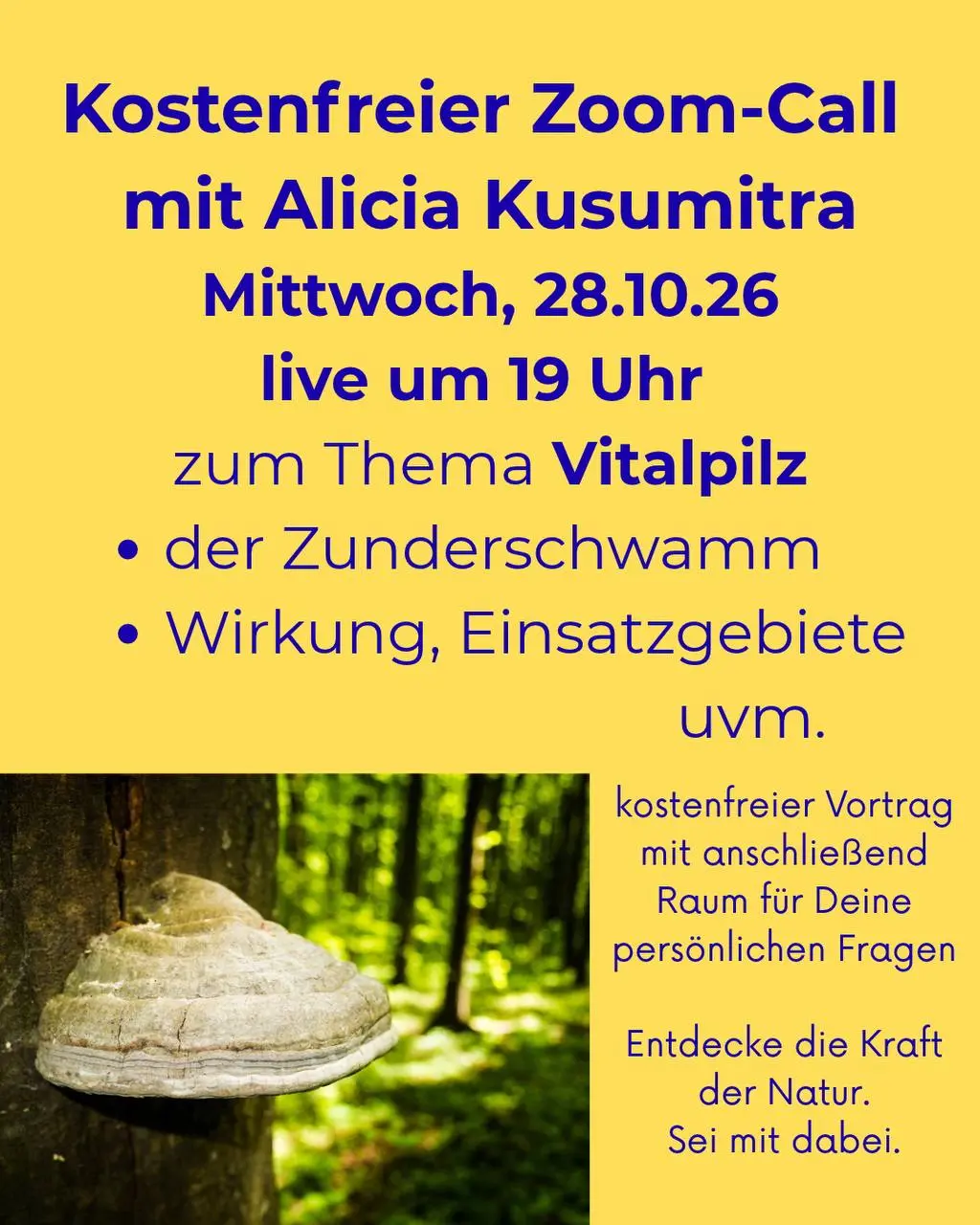 Heute live um 19 Uhr kostenfrei auf Zoom mit Alicia Kusumitra.