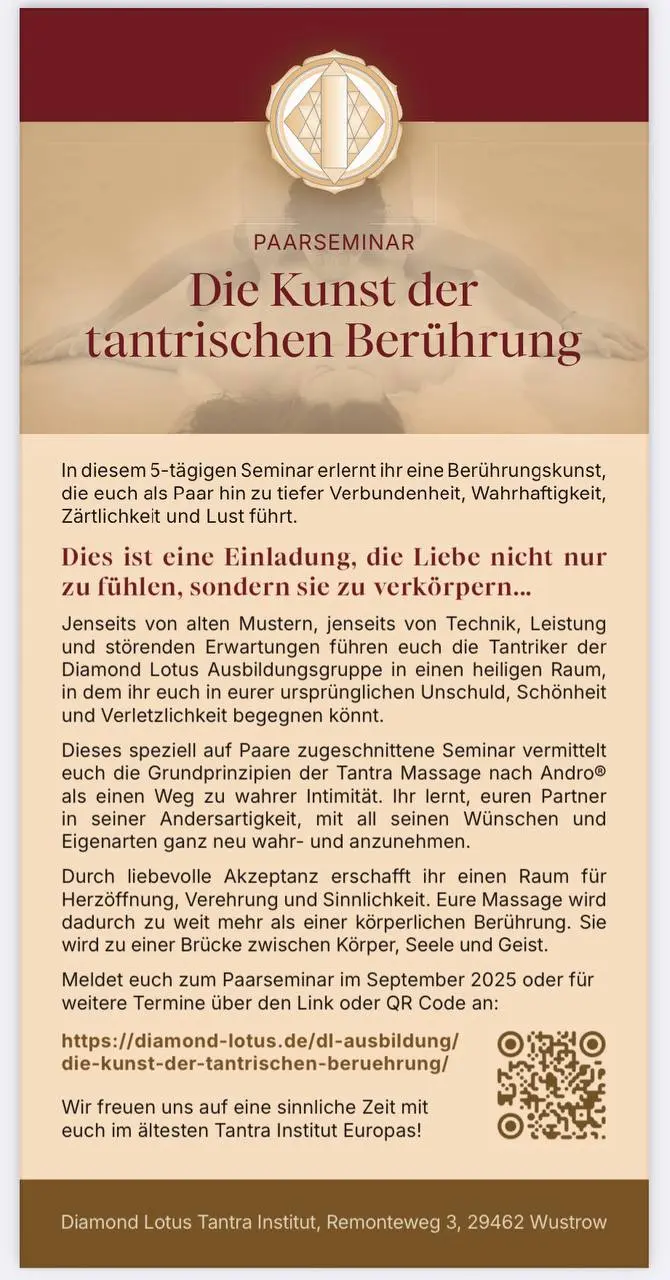 Paarseminar "Die Kunst der tantrischen Berührung" - anhand der original Tantra Massage nach Andro